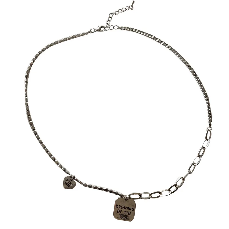 

Vintage Bohemian Necklace Ins Heart Silver Color Pendant for Women Trendy Jewelry Statement Necklace Stainless Steel Jewelry