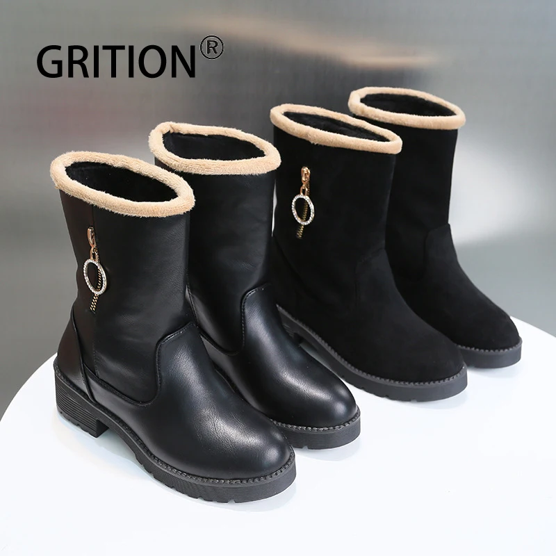 GRITION 2020 женские зимние ботинки из искусственной кожи на платформе с молнией меху