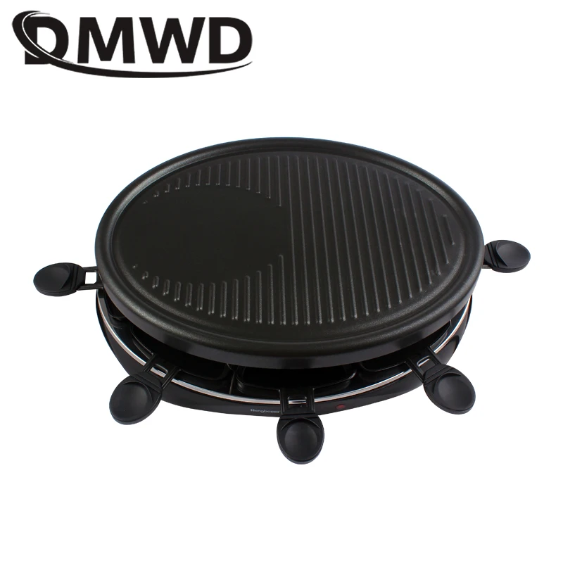 dmwd double layers smokeless raclette grilldle baking oven electric bbq grill heating stove pan barbecue iron non stick plate eu free global shipping