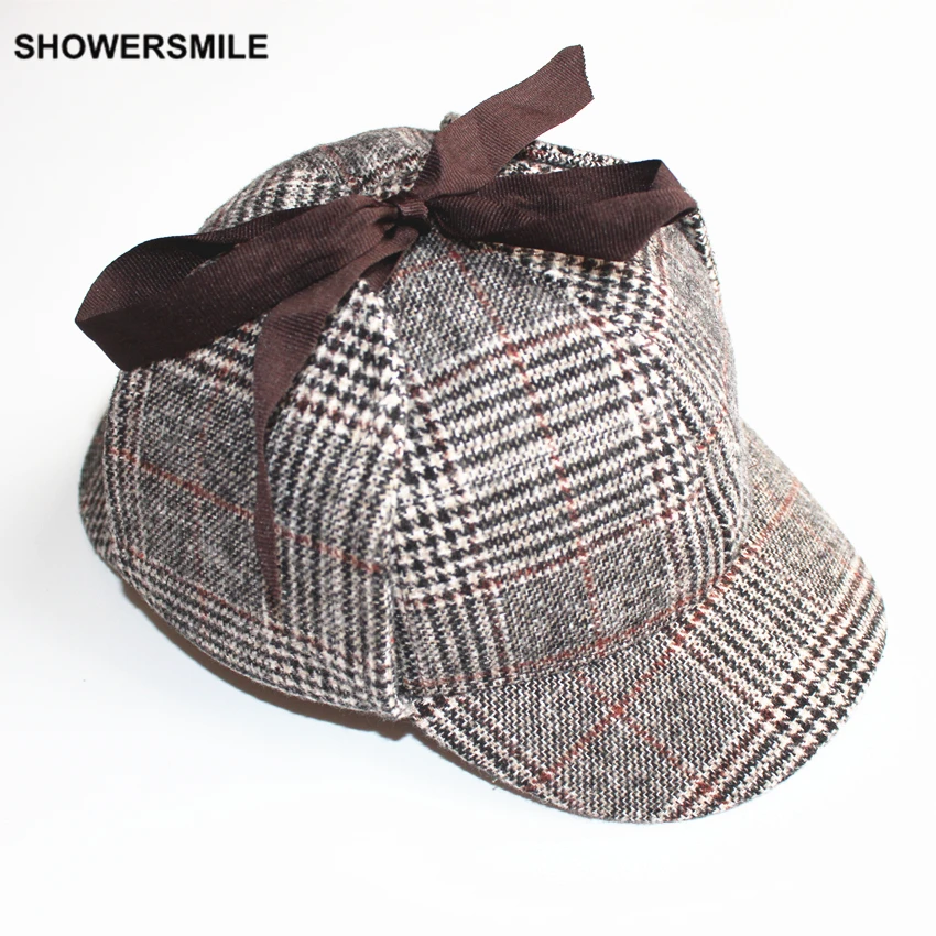 SHOWERSMILE бренд, Шерлок Холмс, шапка с ушками, шерстяная бейсбольная кепка, Хаундстут, олень, Клетчатая Кепка унисекс для мужчин и женщин