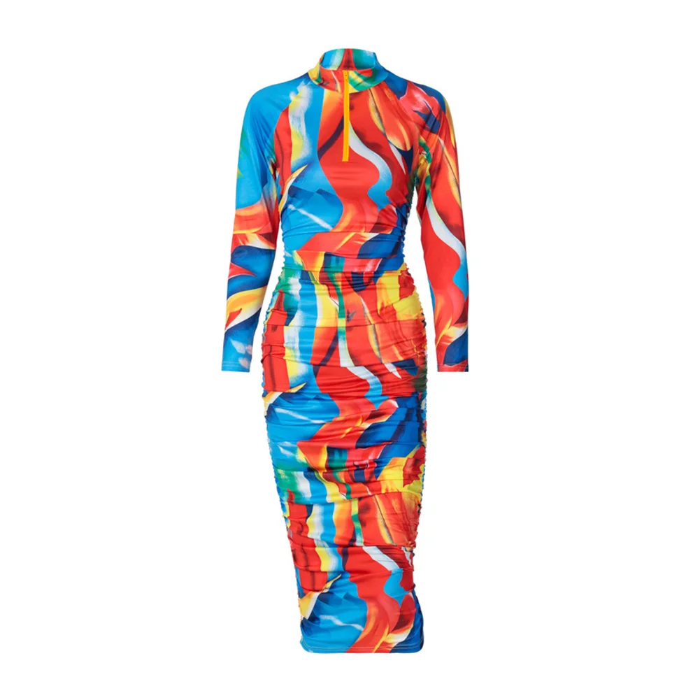 Женское элегантное Драпированное Платье-футляр с разноцветным принтом модные