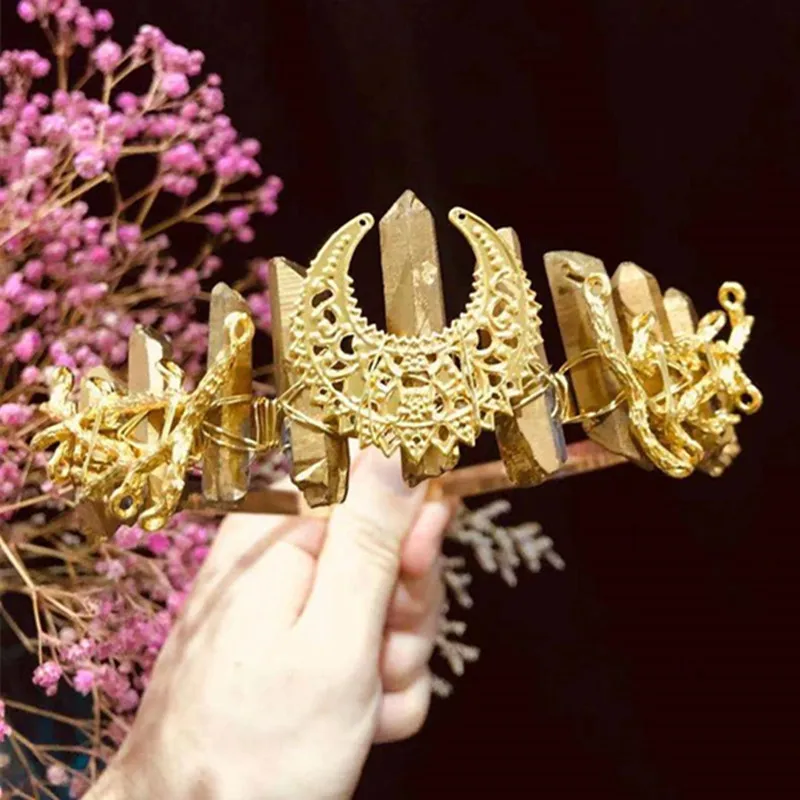 

Quartz Crystal Headpiece Mystic Metal Moon Hair Comb Bohemian Headdress Crystal Hair Accessories Boho Bridal Wedding Hair Comb