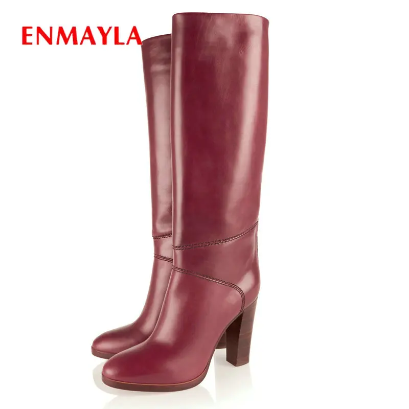 

ENMAYLA/Классические сапоги до колена без шнуровки женская модная обувь 2020 г. Женские Зимние ботфорты с круглым носком на квадратном каблуке ...