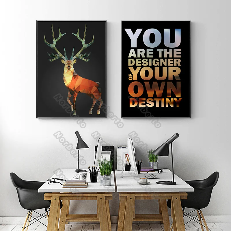 

Modern Style Canvas Painting Poster Abstract Deer Quotas Like You Are The Designer of Your Own Destiny for Home Rooms Wall Decor