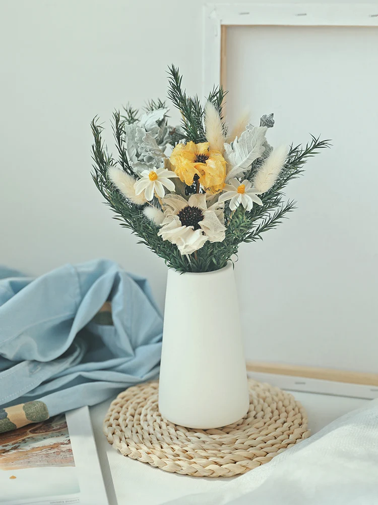 

THINKEASY Ins Flower + Vase Really Dry Bouquet Natural Pine Cone Dried Cotton Living Room Home Furnishings Decorative