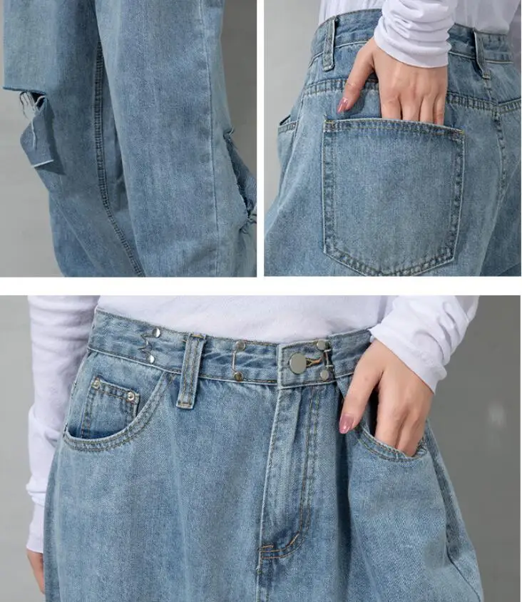 

LXUNYI jeans Woman High Waist Hole Wide Leg Loose Women Denim Trousers Street Fashion Casual jeans Spring Summer 2021