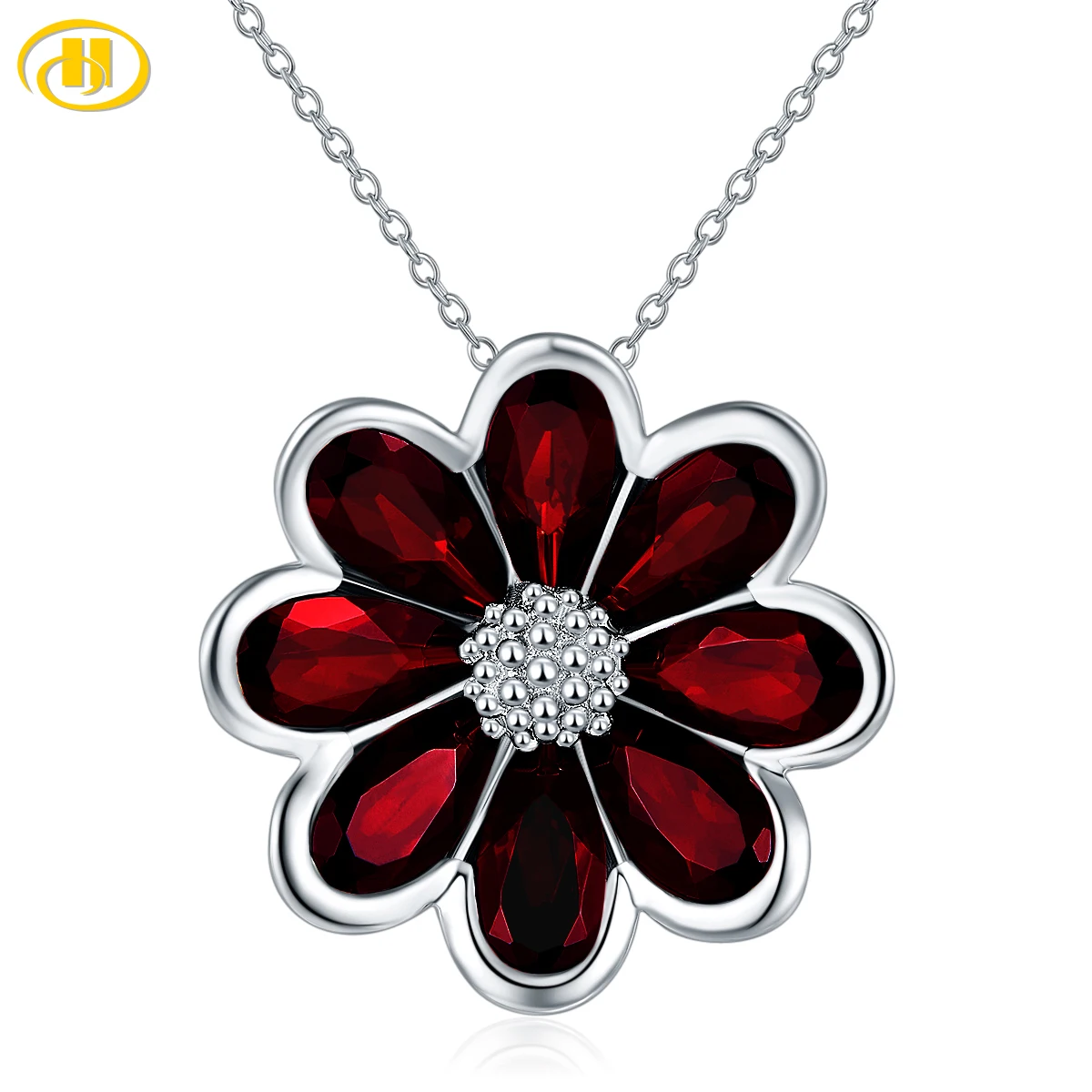 

Цепочка с подвеской в виде цветка с натуральным гранатом 925 карата
