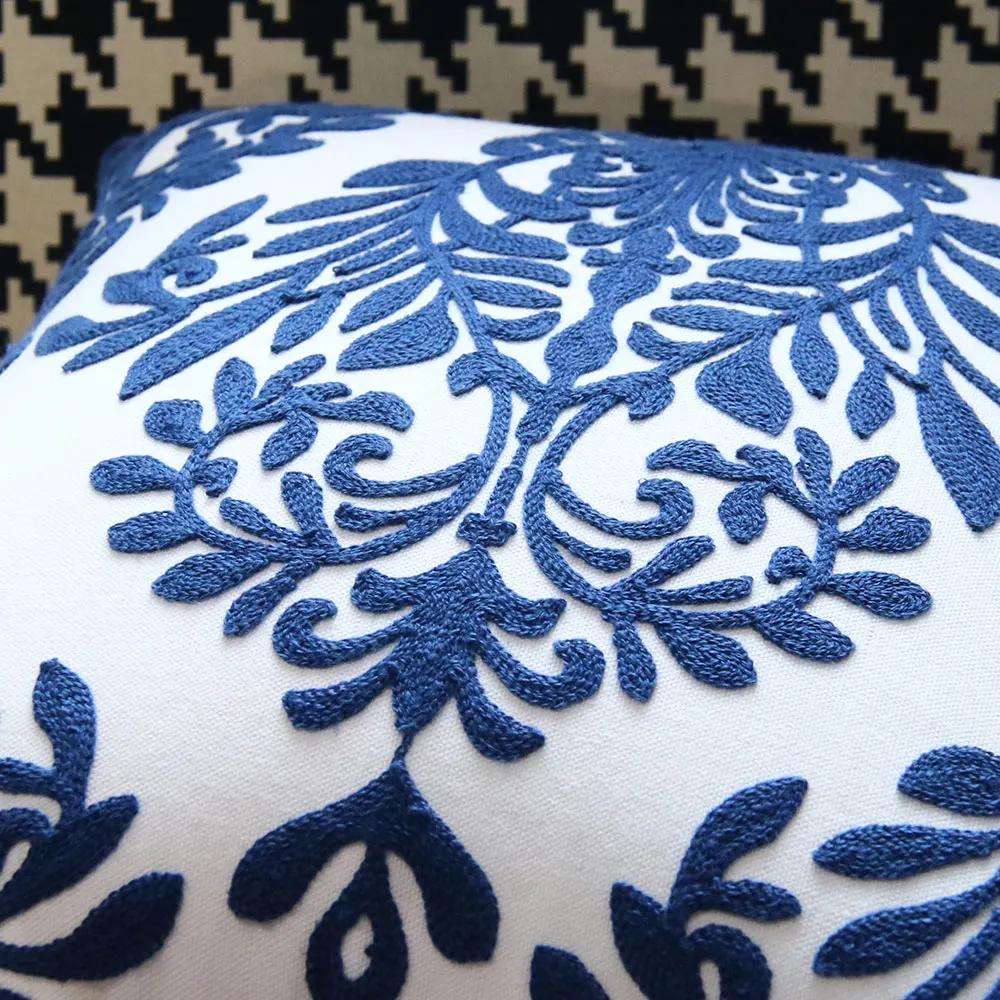 

Embroidery Pillowcase Cotton Cushions Covers Navy Blue Geometric Decorative Throw Pillows Cases for Home Car 45X45cm