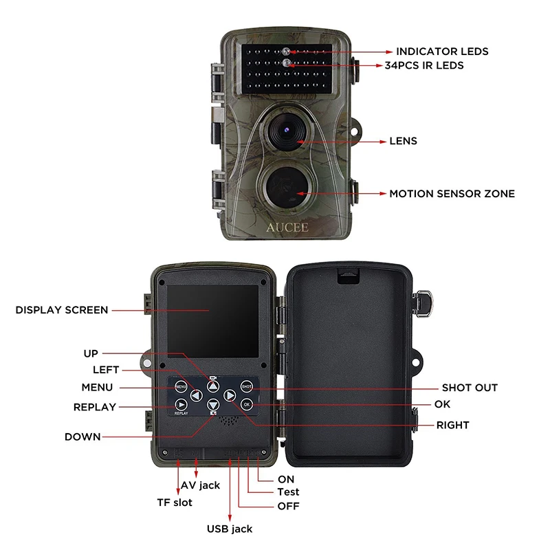 

Hunting Trail Camera Wildlife Camera IP56 Waterproof Activated 2.4 Inch LCD Screen Trigger Wildlife Scouting Camera