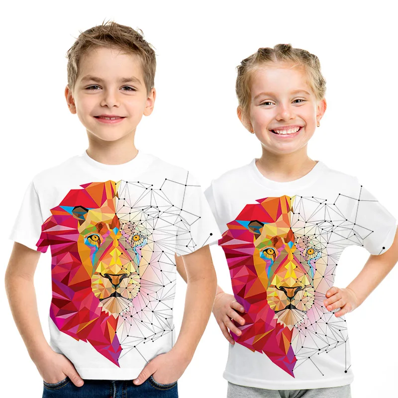 picture color Уличная одежда с 3D принтом детская футболка с изображением короля льва Летняя Повседневная рубашка с короткими рукавами и изображением Льва для мальчиков и девочек - Цвет: picture color