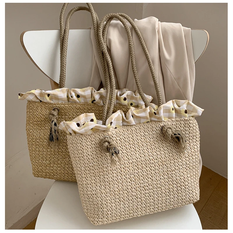 

Fashion Women's Summer Straw Bag Tote Shoulder Bags Large Wicker Woven HandBag Female 2021 New Braided Raffia Pouch Beach Bag