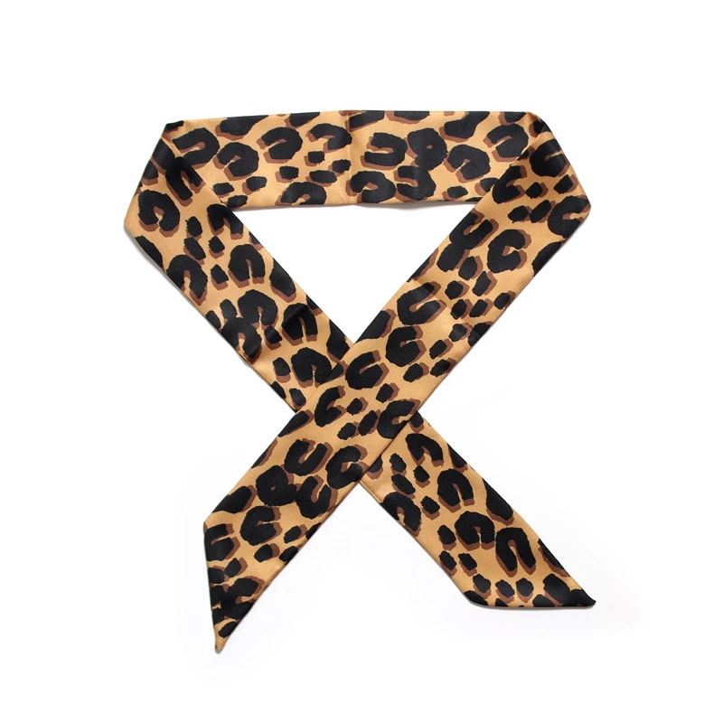 Шарф Леопардовый принт "Змеиная кожа" с полосками, шелковый бандана роскошного бренда, лето 2021 года, женский, на шее, JK12.