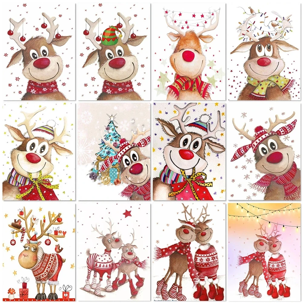 

Full SquareRound Drill 5D Diy Diamond Painting Christmas Deer Diamond Mosaic Animal Embroidery Handmade Hobby Gift Home Decor