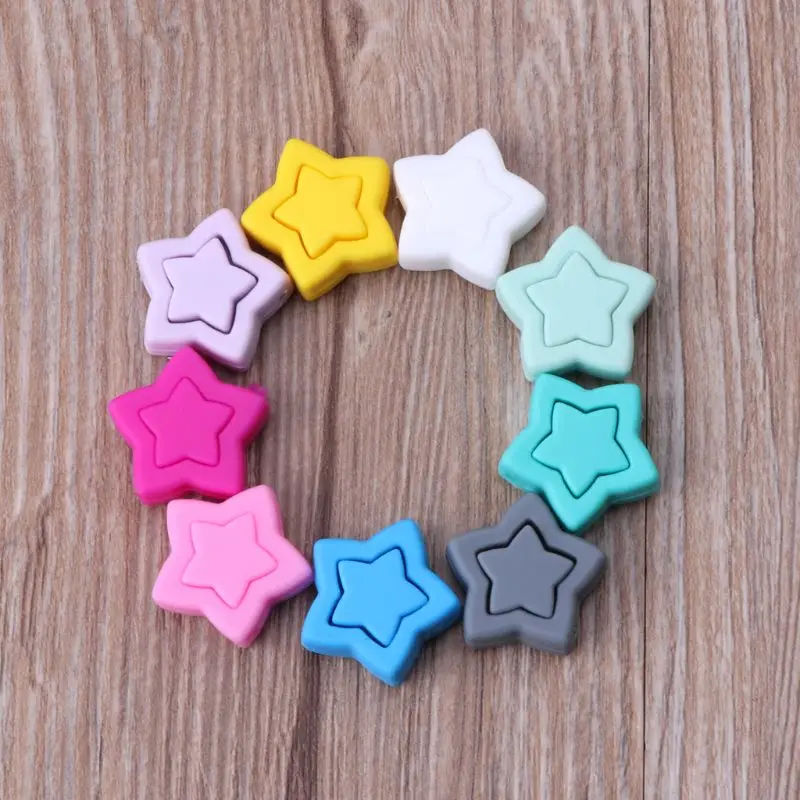 

5pcs Silicone Beads Star Shape Food Grade Teether BPA Free Teething Necklace Bracelet Diy Jewelry Baby Teether Toy