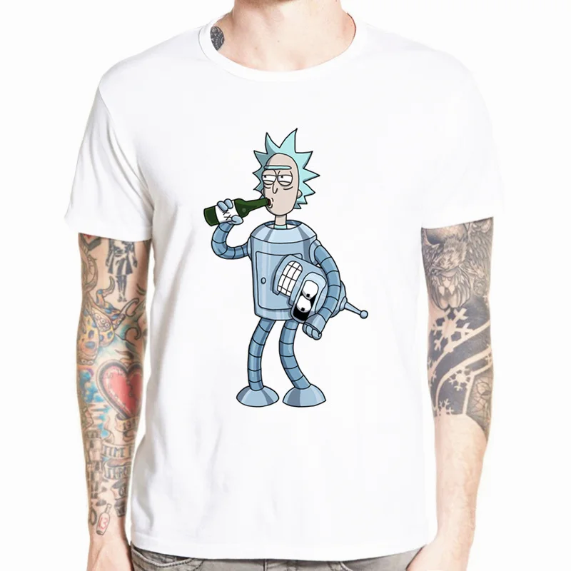 Мужская забавная футболка аниме Rick and Morty повседневная с коротким рукавом и круглым вырезом homme летняя белая футболка Swag футболка HCP134