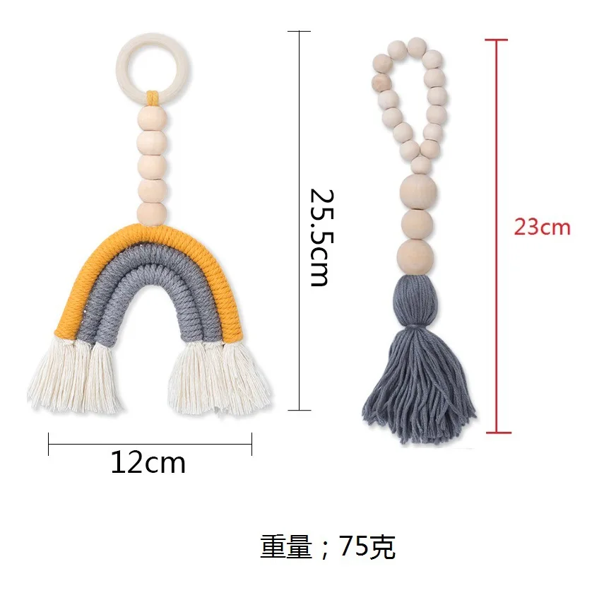 

2pcs/Pair of Rainbow Garland Ornaments Kawaii Room Decor Wooden Bead String for Baby Room Decoration Rainbow Multicolor Tassels