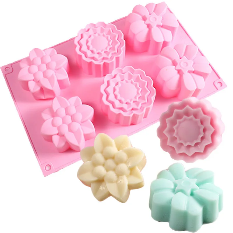 

6 Flower Silicone Cake Mold Handmake DIY Fondant Cake Chocolate Sugar Silicone Molds Resin Mooncake Mould Cake Decorating Tools