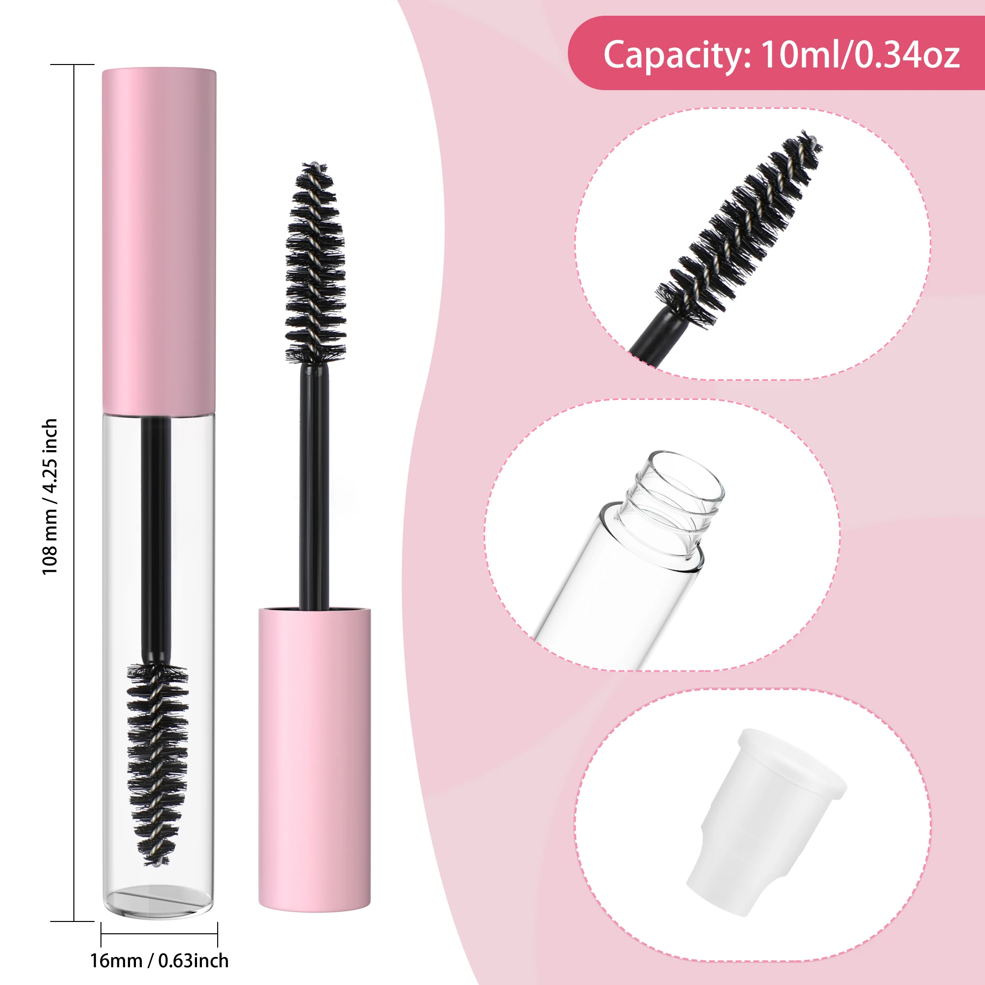 

5pcs 10ml Empty Eyelashes Tube Mascara Tube Vials Bottle Tool Fashion For Castor Oil DIY Mascara Container Set With Silver Cap