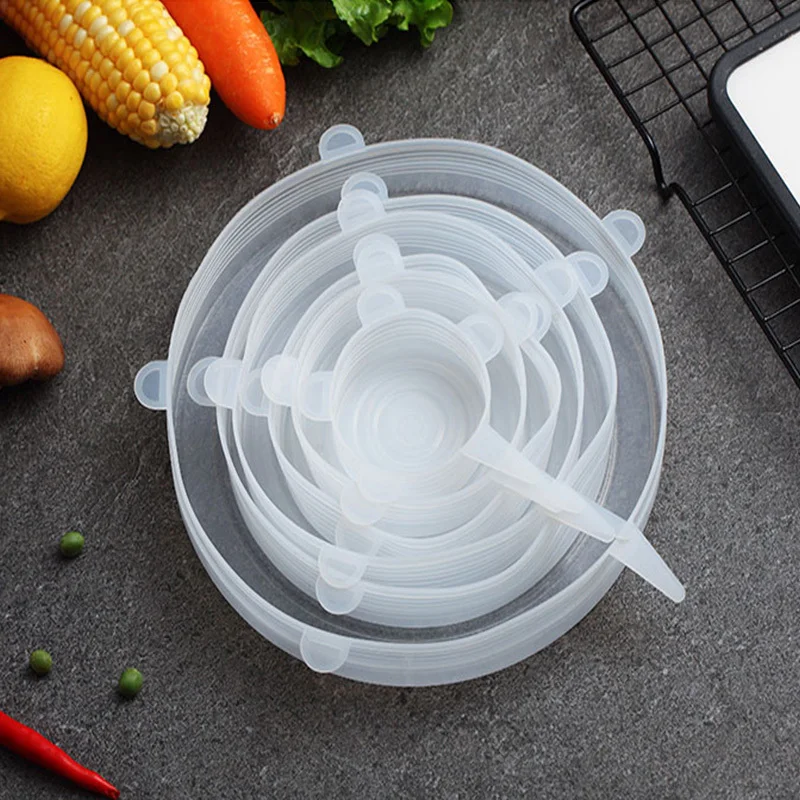 Силиконовые крышки для пищевых продуктов 6 шт. многоразовые растягивающиеся