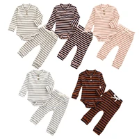 lioraitiin 0 24m newborn toddler baby boy girl autumn clothing set long sleeve striped printed romper top pants 2pcs 6styles