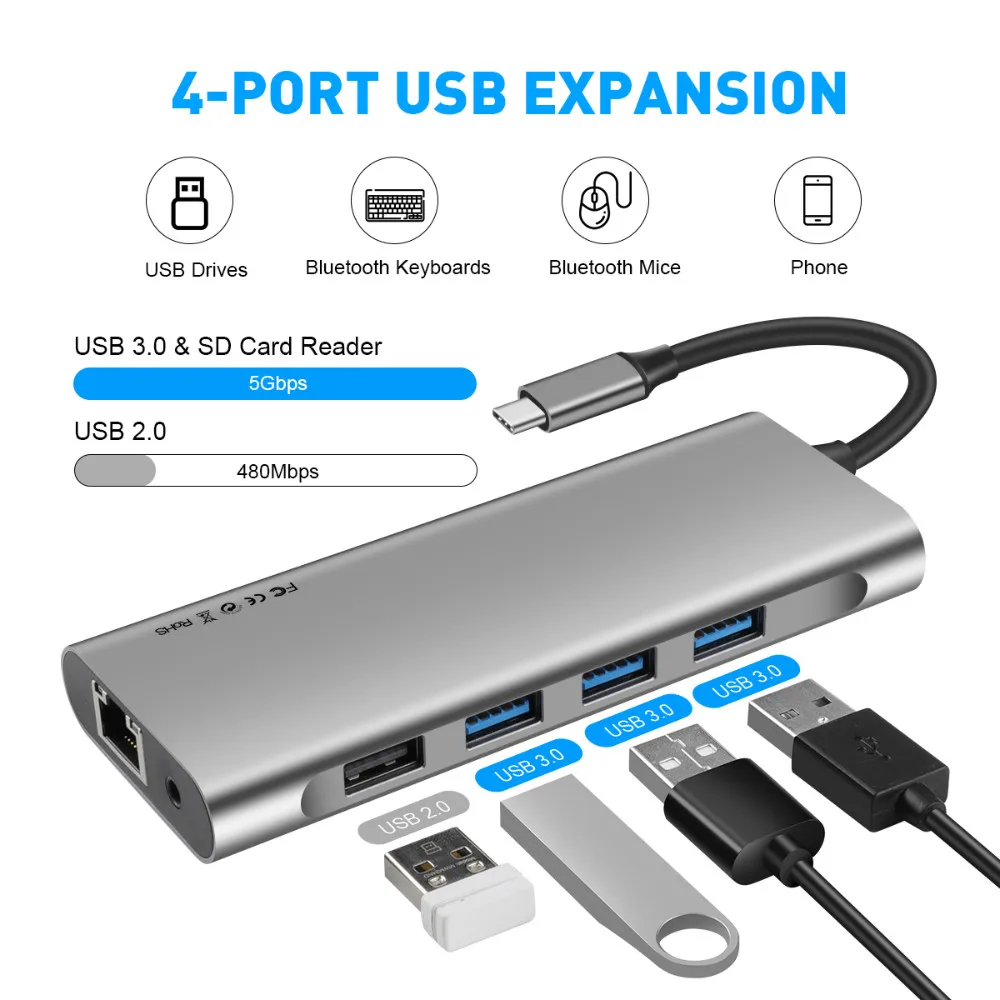 Usb хаб EKSA 11 в 1 переходная док станция Thunderbolt 3 Type C с портом USB 0 2 для MacBook Pro 1080P VGA RJ45 4K