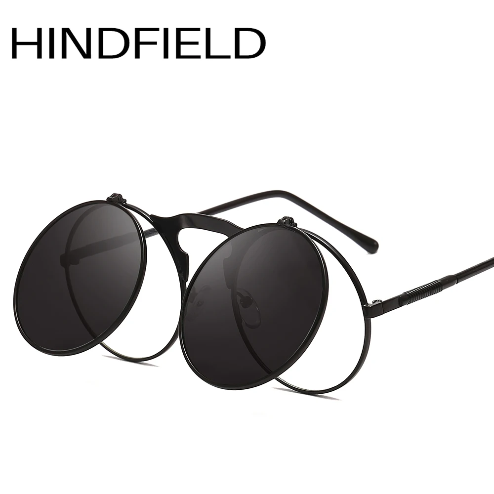 Круглые панковские солнцезащитные очки Hindfield Мужские Винтажные круглые двухслойные линзы солнцезащитные очки с накладкой женские зеркальные очки O511