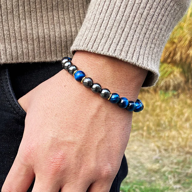 Мужской Браслет Лазурит тигровый глаз браслеты из камня Homme натуральный 8 мм
