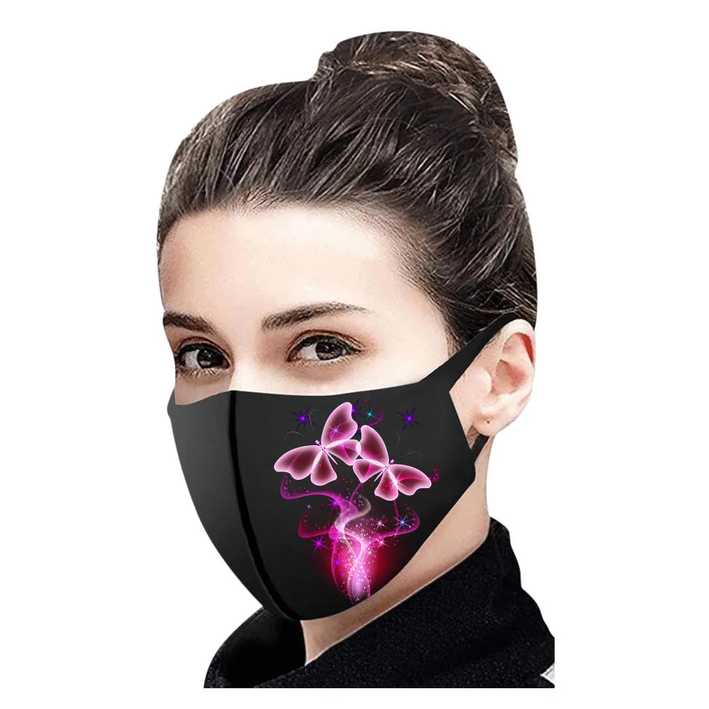 

5/10/25PC Masque Adult Charming Butterfly Print Mask Fashion Ice Mask Mouth Mask for Protection Washable Earloop Mask