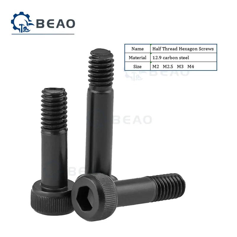 

20Pcs M2 M2.5 M3 M4 Bushing Screw Carbon Steel Half Thread Black 12.9 Grade High Strength Semi Thread Hexagon Socket Screws