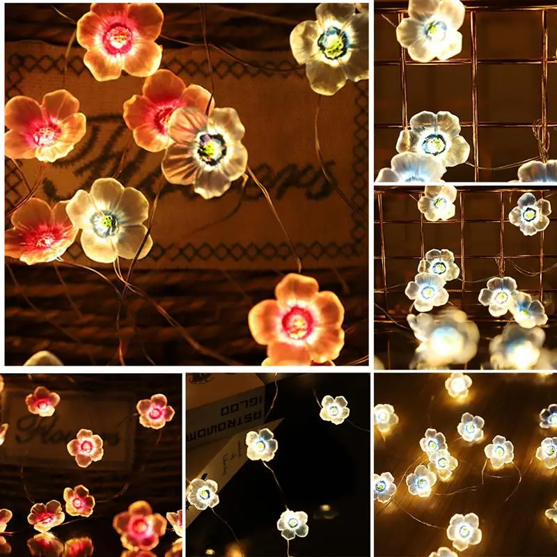 

LED String Light Battery Powered 20 Lights Copper Wire 2m Pink/Blue Peach Blossom Decoration Lamp for Garden Patio Yard