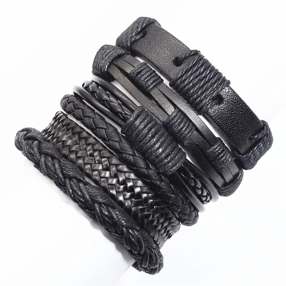 Мужской плетеный браслет ручной работы из натуральной кожи в стиле панк