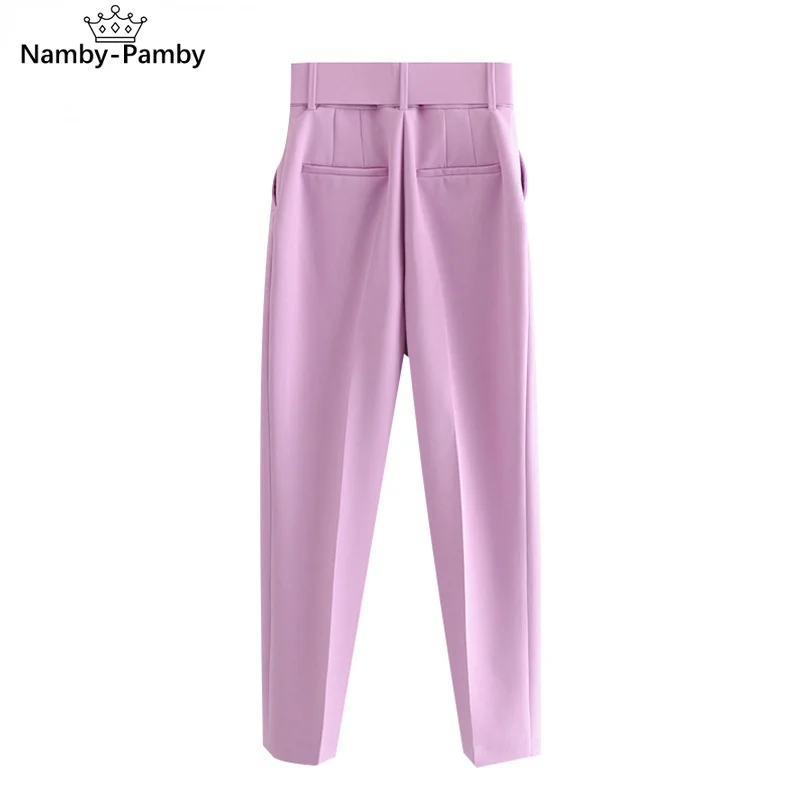 

Women 2021 Fashion High Waist Zipper Straight Solid Color Pockets Pants Vintage Office Lady Trousers