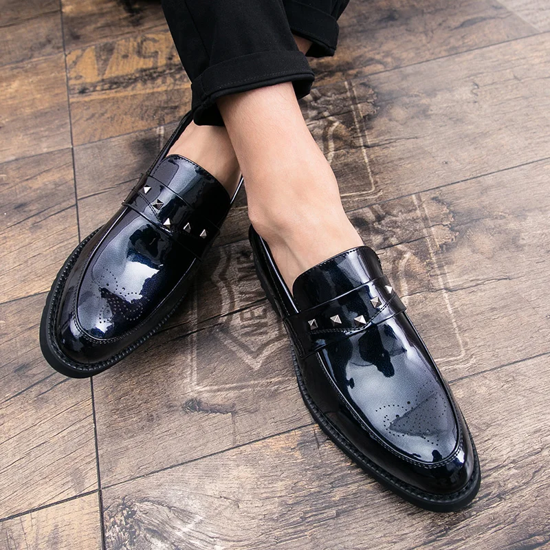 Брендовые мужские туфли весна-осень новые деловые лаковые кожаные лоферы броги