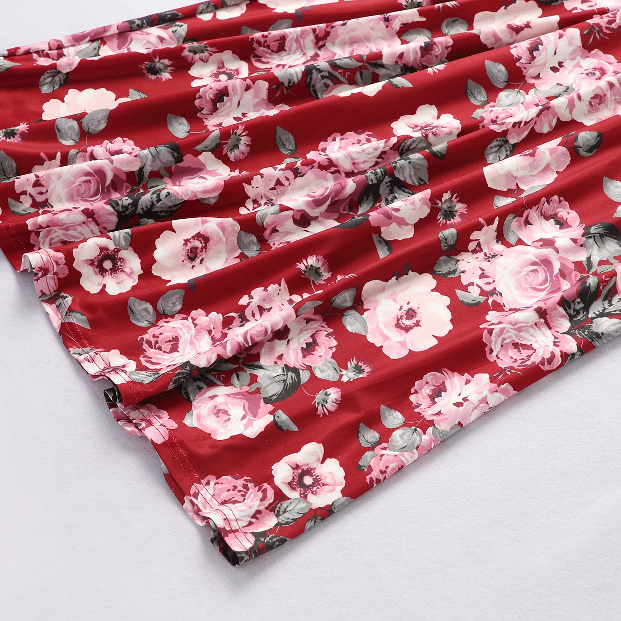 

LILIGIRL Red Flower Long Dress Mommy And Me Clothes Mother Daughter Dresses Mom And Daughter Dress Sleeveless Casual Patchwork
