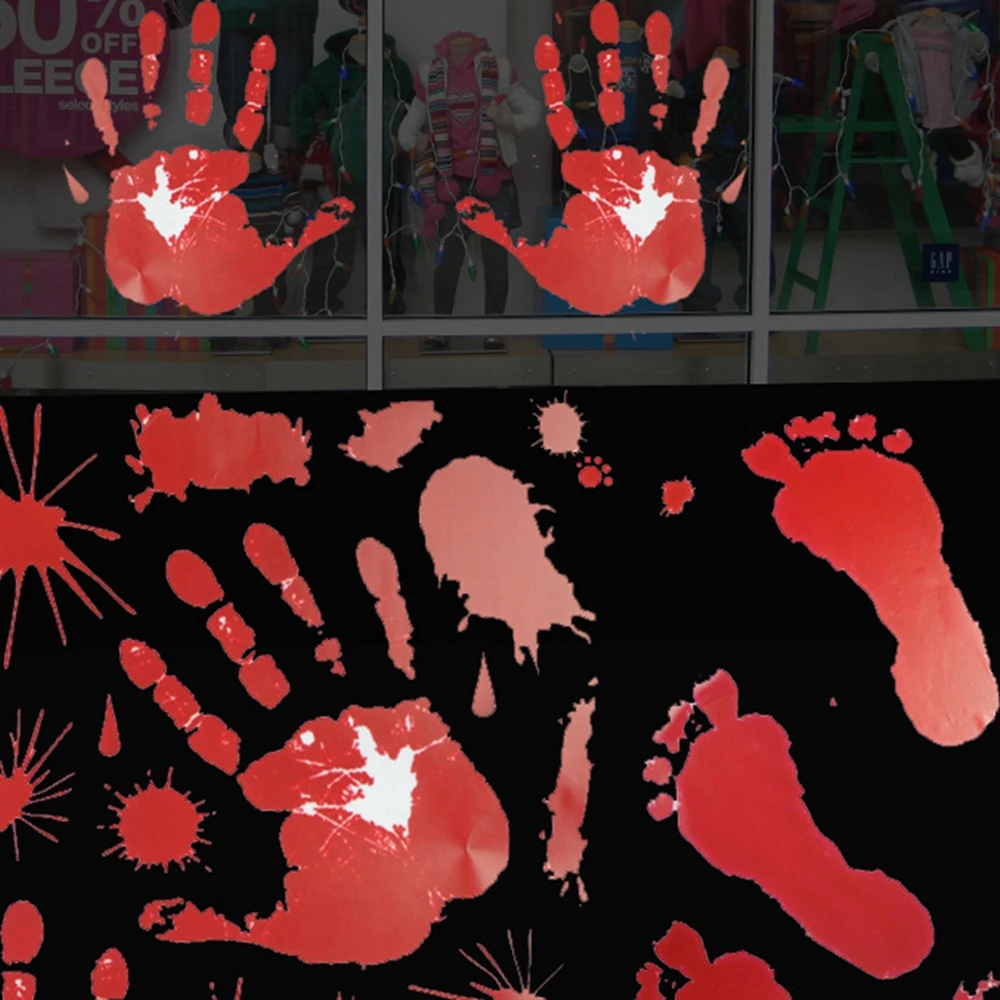 

Waylike Halloween Horror Decoration Wall Stickers Bloody Fingerprint Blooding Handprint Foot Wallpaper Decoration