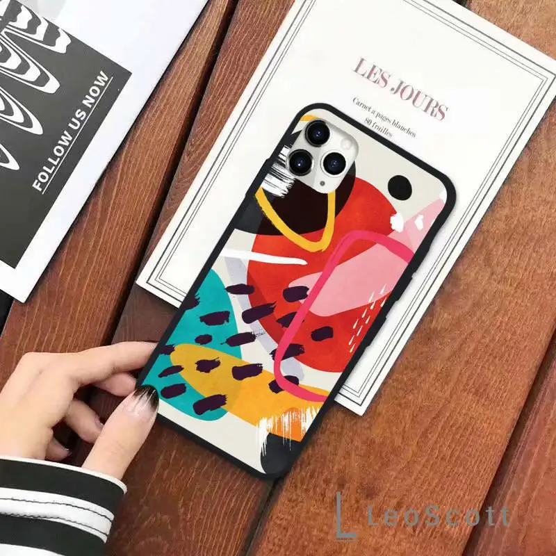 

Casual color art graffiti color block Phone Case for iPhone 11 12 pro XS MAX 8 7 6 6S Plus X 5S SE 2020 XR Soft silicone cover
