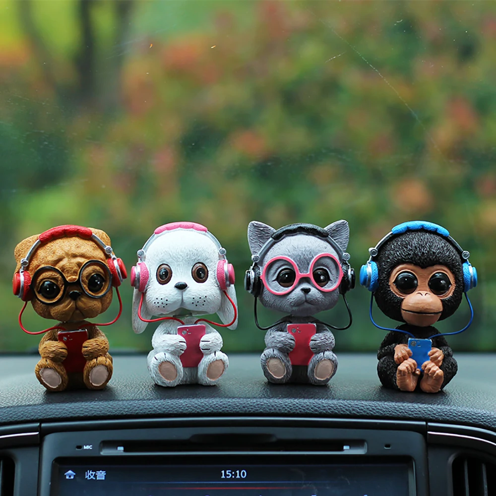 

Cute Resin Car Dashboard Doll Cat Rabbit Dog Shaking Head Dashboard Decoration Car Ornament Accessories for Women Girls Toys