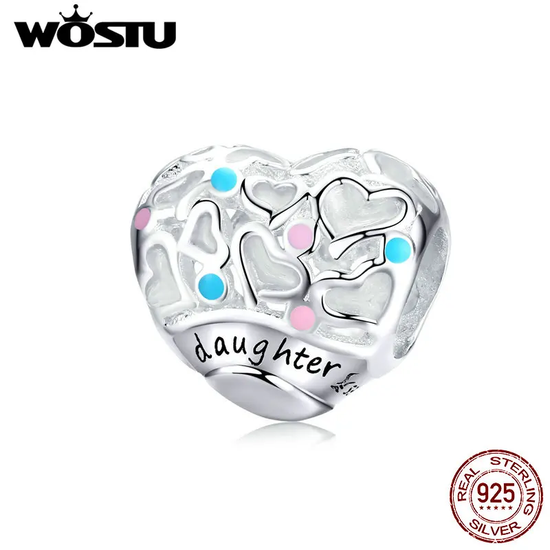 WOSTU, 925 пробы, серебряный, для дочери, любовь, бисер, много цветов, сердце, шарм, подходит к оригинальному браслету, подвеска, 925 серебро, ювелирное изделие CQC1152