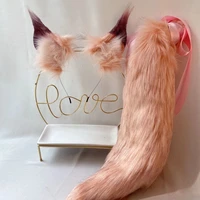 new peach pink fox anime beast ear beast tail wolf ear cat ear fox ear headband custom cosplay