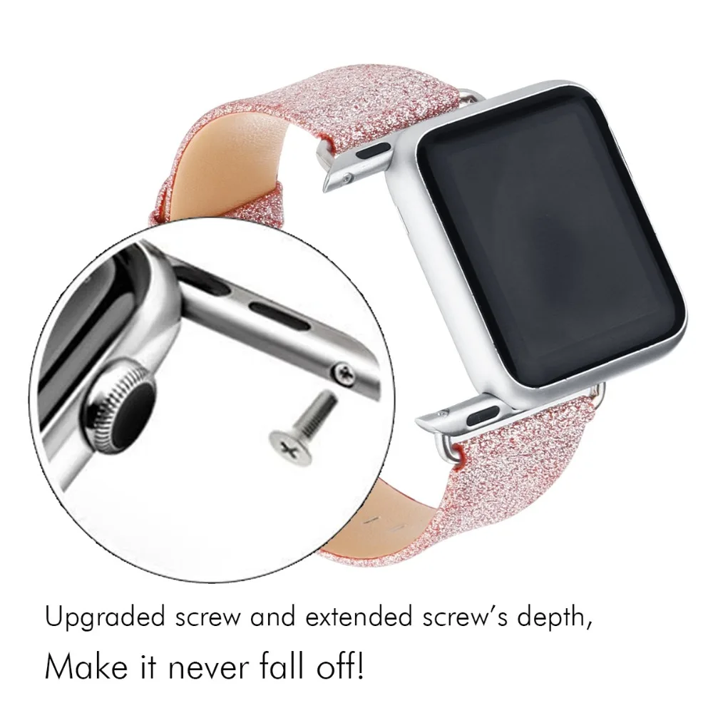 Ремешок кожаный с блестками для Apple Watch 5 4 Band 40 мм 44 Series браслет iWatch 3 2 1|Ремешки