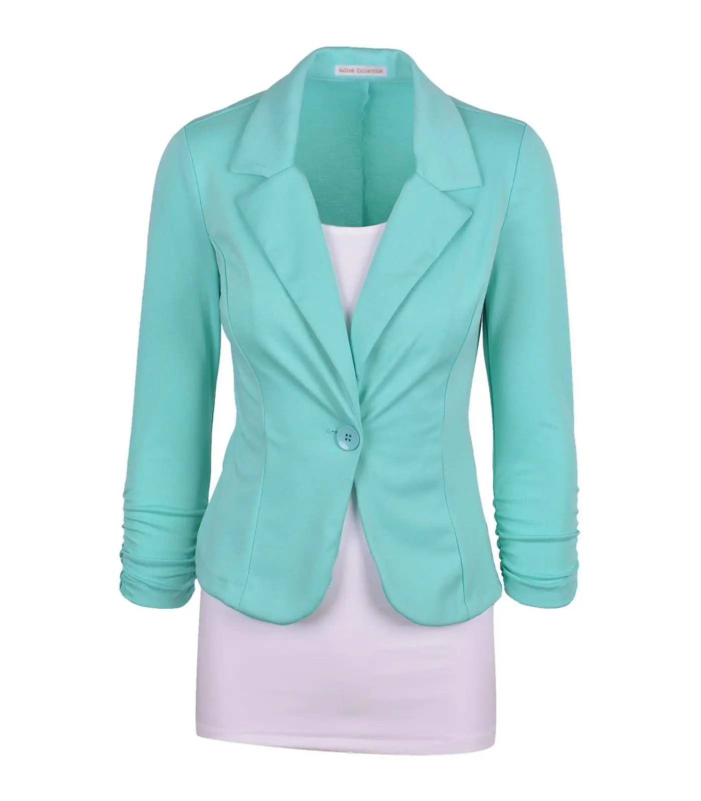 Light Blue Осенний маленький костюм, повседневный Модный Эластичный однотонный блейзер с пряжкой, Женский офисный короткий костюм, женская одежда - Цвет: Light Blue