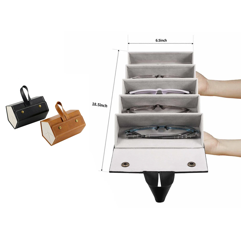 

5-slot Travel Sunglasses Organizer Collector - Pu Eyeglasses Storage Case Box -multiple Hanging Eyewear Holder Display