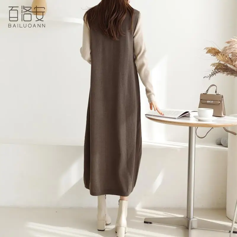 

New Women Cashmere Knitted Pullovers Vest Long Waistcoat Autumn Winter Sweater Vests Slim Sleeveless Casual Female W184