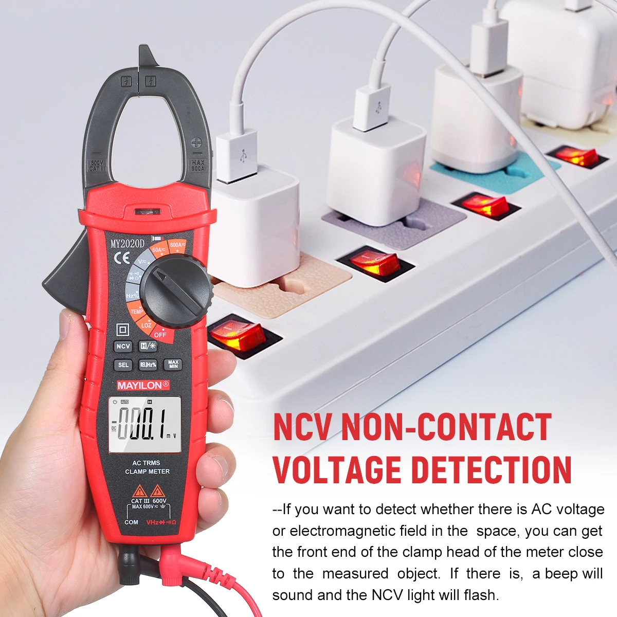 

Digital AC Current Clamp Meter 6000 Counts Automatic Range NCV Test Voltage Tester True RMS Multifunctional Clamp Ammeter