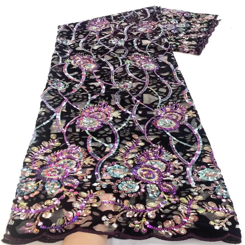 

african velvet lace fabric purple 2021 pink high quality lace french lace fabric with sequins african french lace for sewging