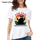 Женская футболка с рисунком кошки, забавная Футболка с принтом кота, pew madafakas, лето 2021