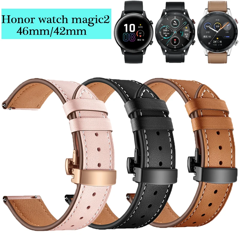 Кожаный ремешок для huawei honor watch magic 2 смарт часов magic2 46 мм 42 браслет с металлической
