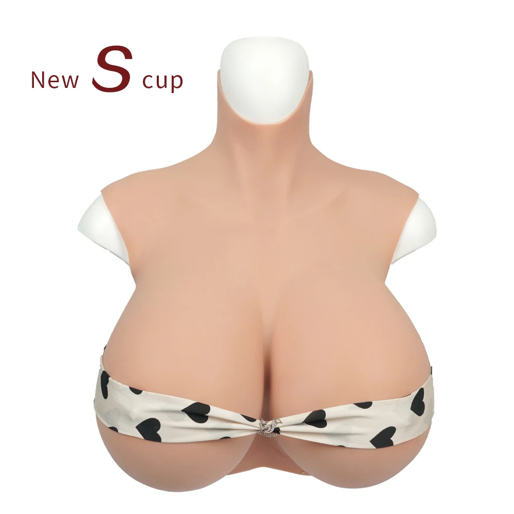 

KUMIHO New S Cup High Collar Silicone Breast Form Realistic Fake Tits Boobs Chest Enhancer For Sissy Drag Queen Cosplay Costumes