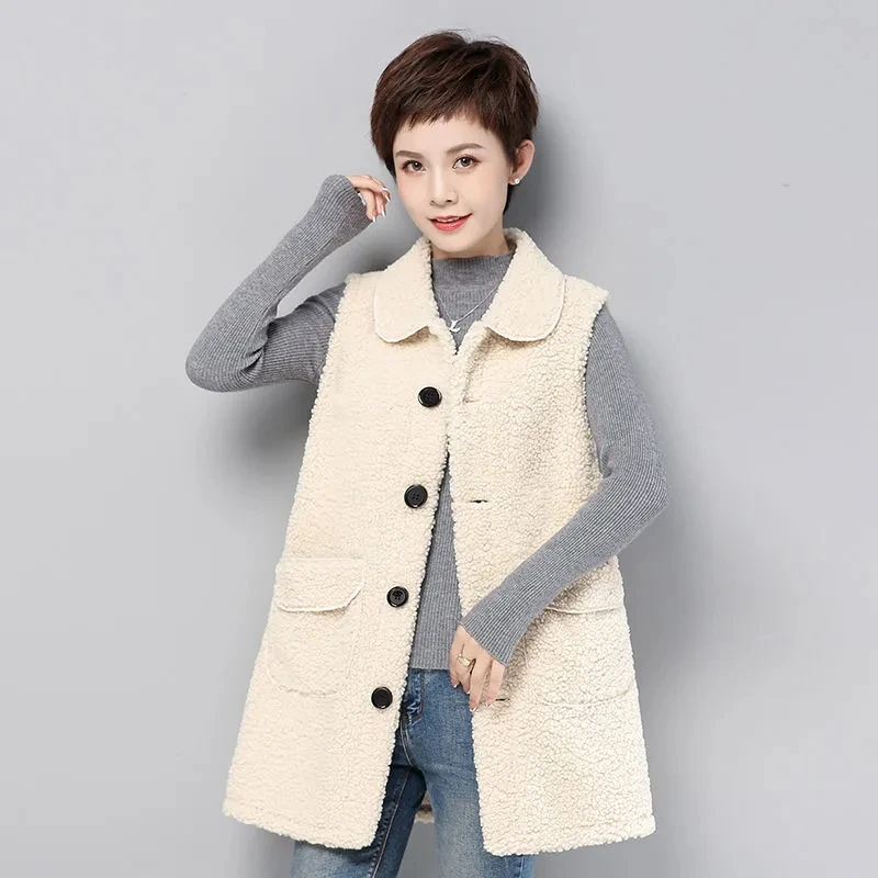 

New Lambswool Waistcoat & Vest Women Autumn Winter Warm Suede Coat Vest Long Sleeveless Vest Jacket Female Single-breasted Vest