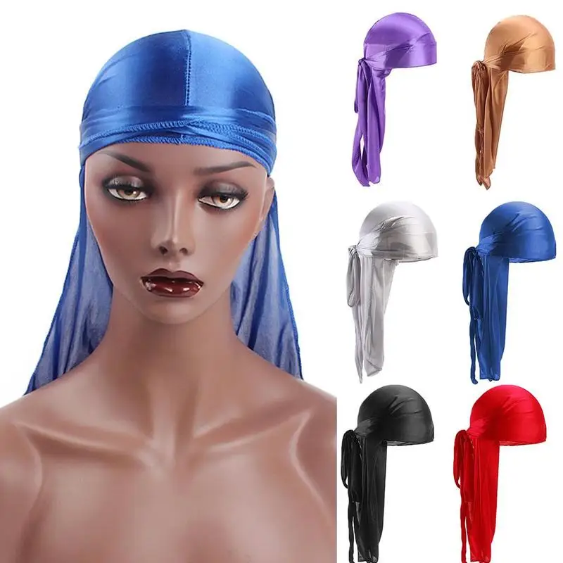 New Fashion Men's Satin Durags Bandanna Turban Wigs Men Silky Durag Headwear Headband Pirate Hat Hair Accessories | Тематическая